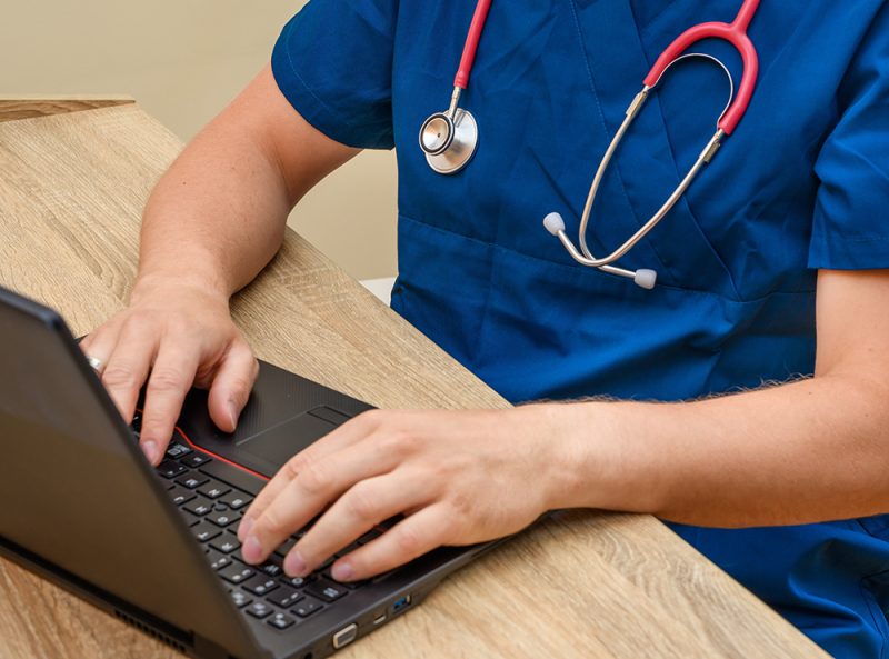 vet using a laptop for online consultation